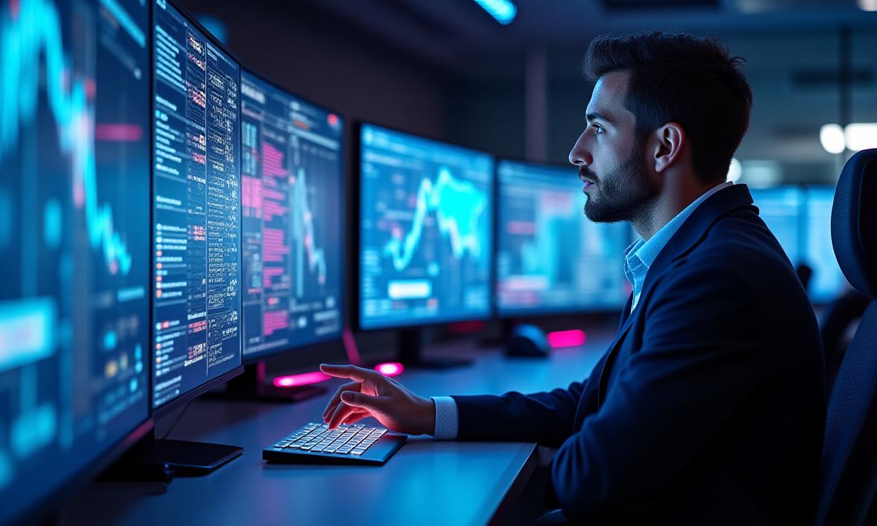 Team of logistics dispatchers working at a high-tech console